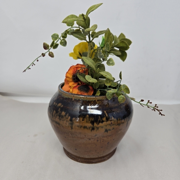 Studio Pottery Handmade Vase Signed Ti Marie 2001 Vintage Earth Tone Brown-Black - Picture 3 of 10